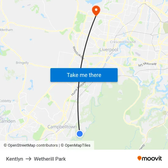 Kentlyn to Wetherill Park map