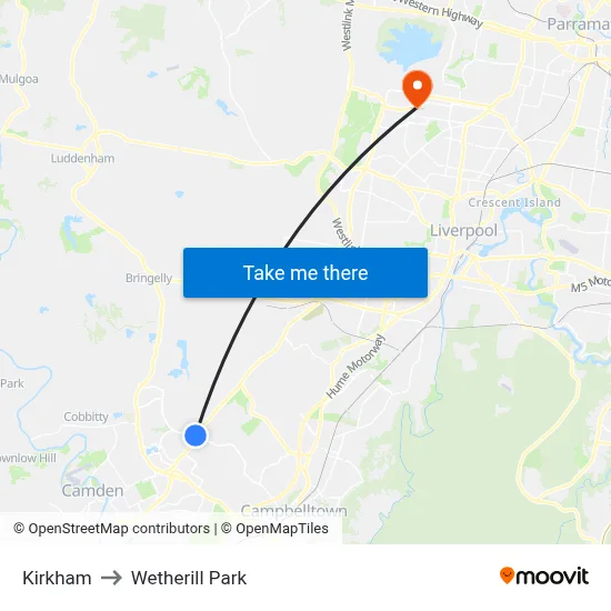 Kirkham to Wetherill Park map