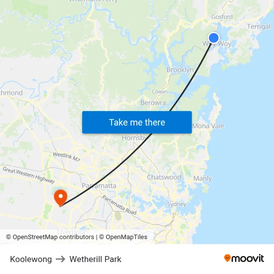 Koolewong to Wetherill Park map