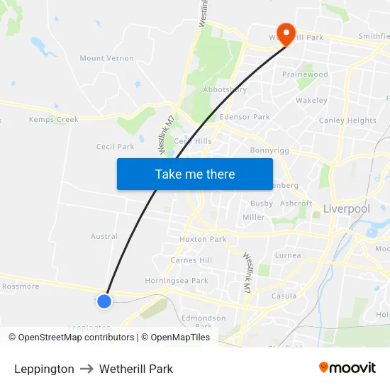 Leppington to Wetherill Park map