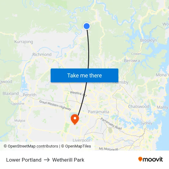 Lower Portland to Wetherill Park map
