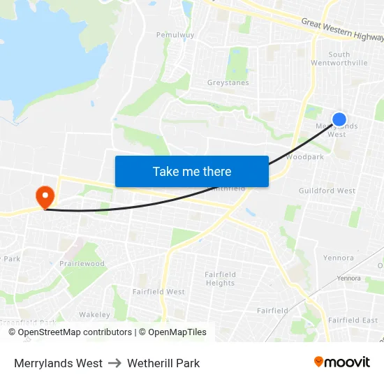 Merrylands West to Wetherill Park map