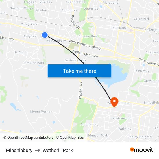 Minchinbury to Wetherill Park map