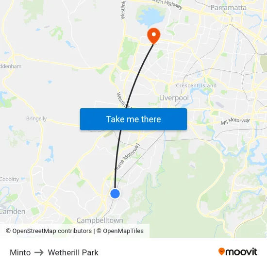 Minto to Wetherill Park map