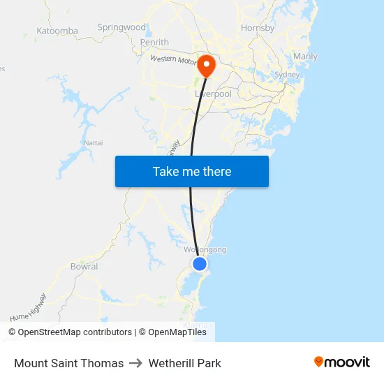 Mount Saint Thomas to Wetherill Park map