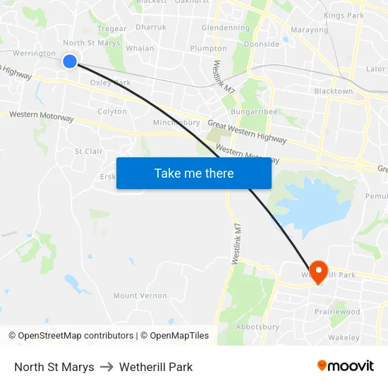 North St Marys to Wetherill Park map