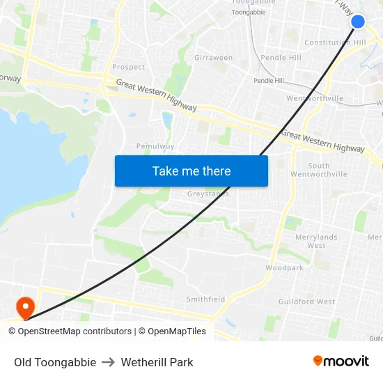 Old Toongabbie to Wetherill Park map
