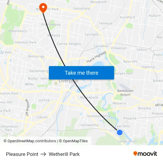 Pleasure Point to Wetherill Park map