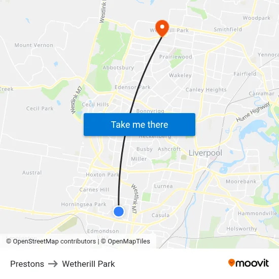 Prestons to Wetherill Park map