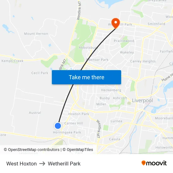 West Hoxton to Wetherill Park map