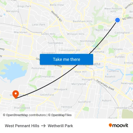 West Pennant Hills to Wetherill Park map