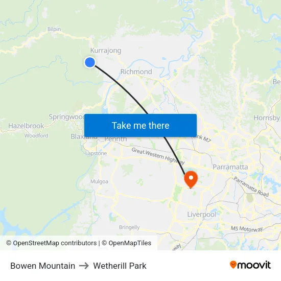 Bowen Mountain to Wetherill Park map