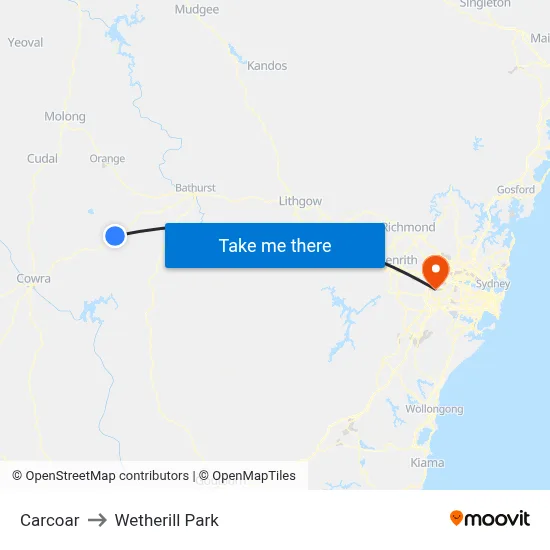 Carcoar to Wetherill Park map