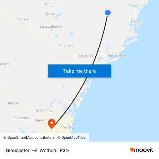 Gloucester to Wetherill Park map