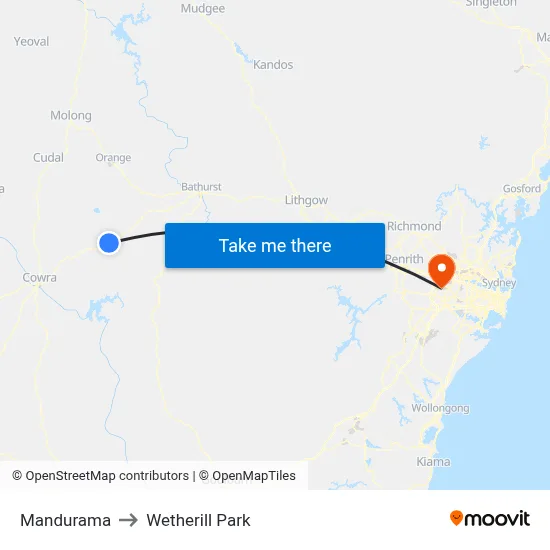 Mandurama to Wetherill Park map