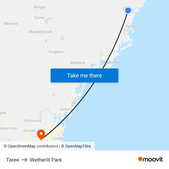 Taree to Wetherill Park map
