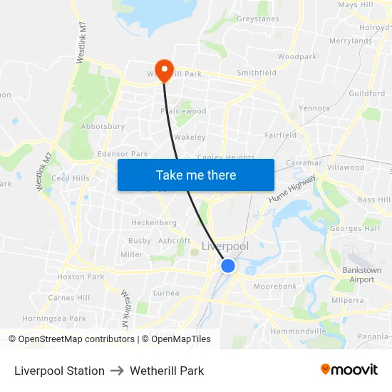 Liverpool Station to Wetherill Park map