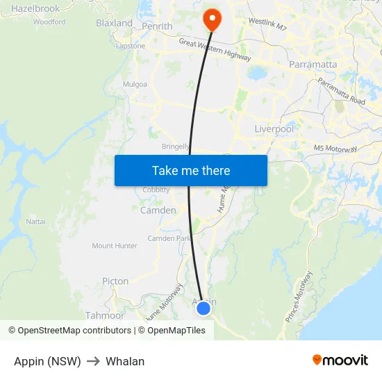 Appin (NSW) to Whalan map