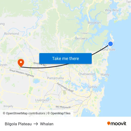 Bilgola Plateau to Whalan map