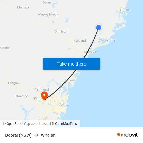 Booral (NSW) to Whalan map