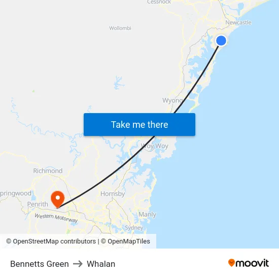 Bennetts Green to Whalan map