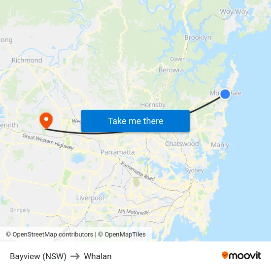 Bayview (NSW) to Whalan map