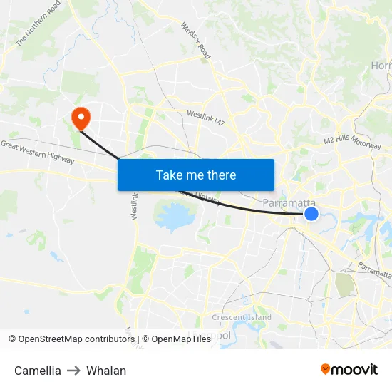 Camellia to Whalan map