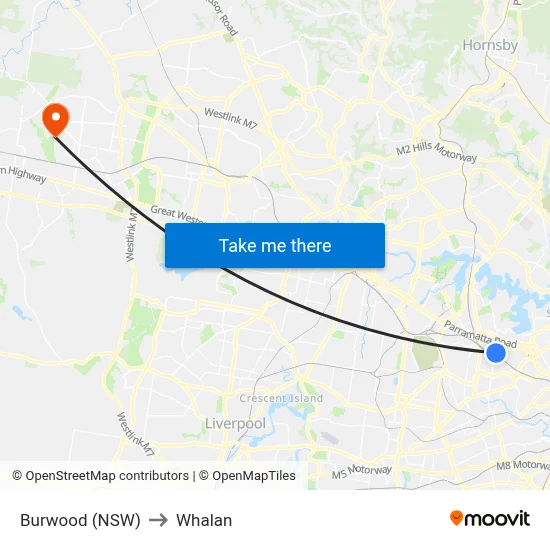 Burwood (NSW) to Whalan map
