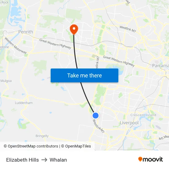 Elizabeth Hills to Whalan map