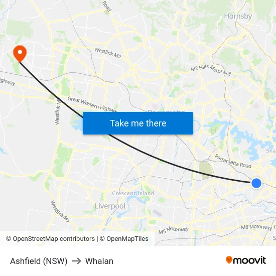Ashfield (NSW) to Whalan map