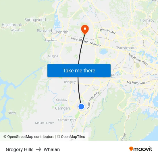 Gregory Hills to Whalan map