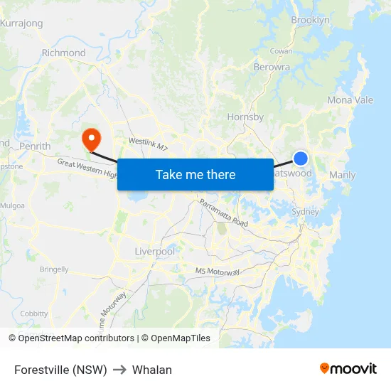Forestville (NSW) to Whalan map