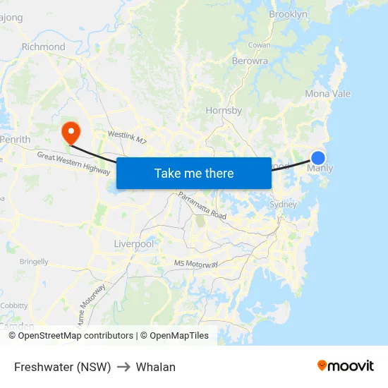 Freshwater (NSW) to Whalan map