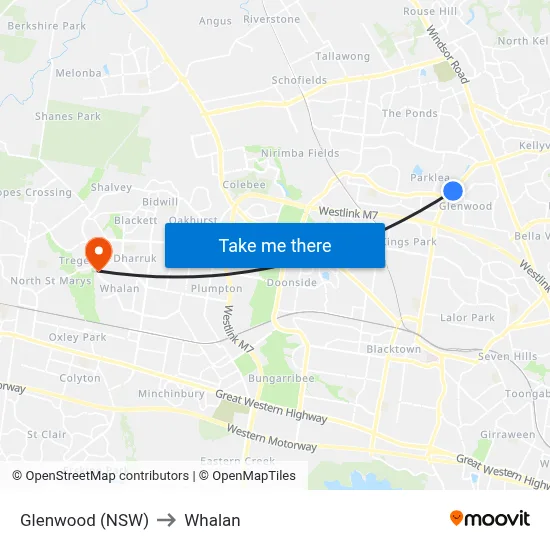 Glenwood (NSW) to Whalan map