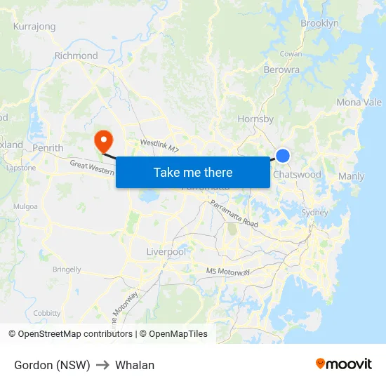 Gordon (NSW) to Whalan map