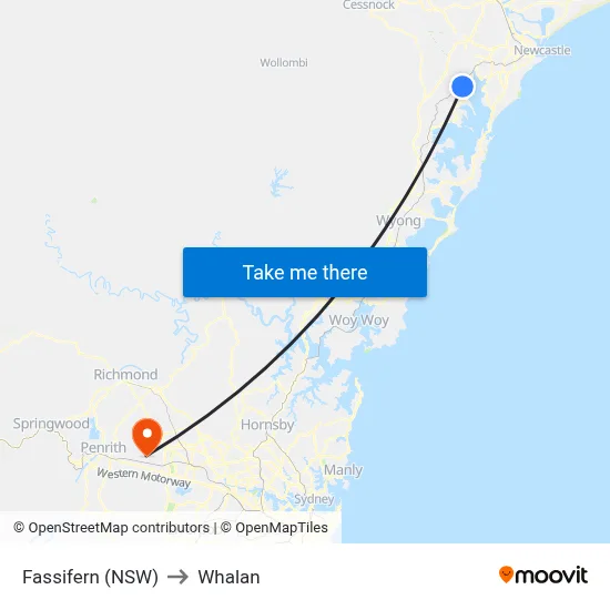 Fassifern (NSW) to Whalan map