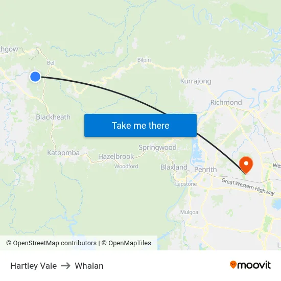 Hartley Vale to Whalan map
