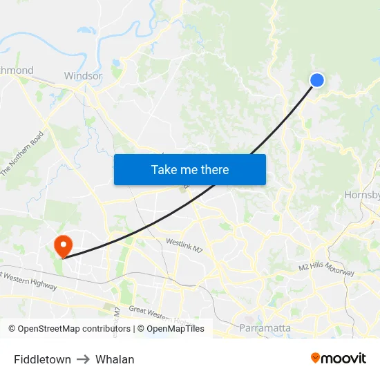 Fiddletown to Whalan map