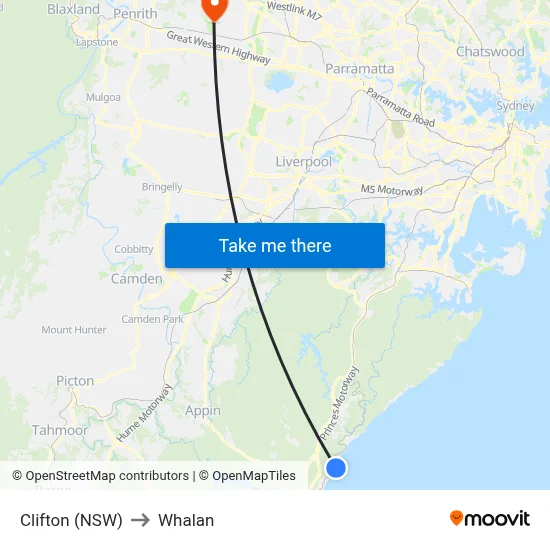 Clifton (NSW) to Whalan map