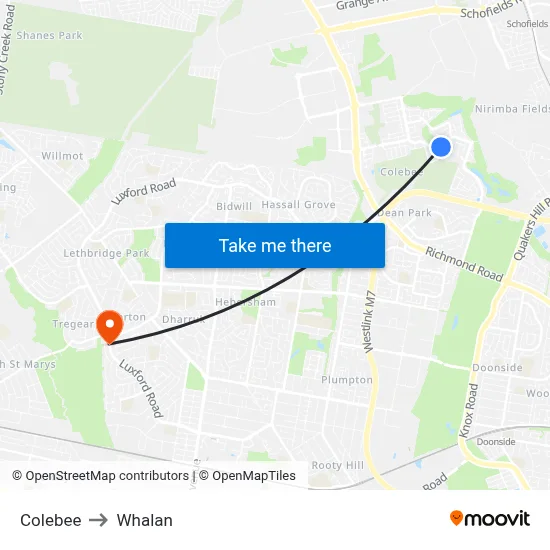 Colebee to Whalan map