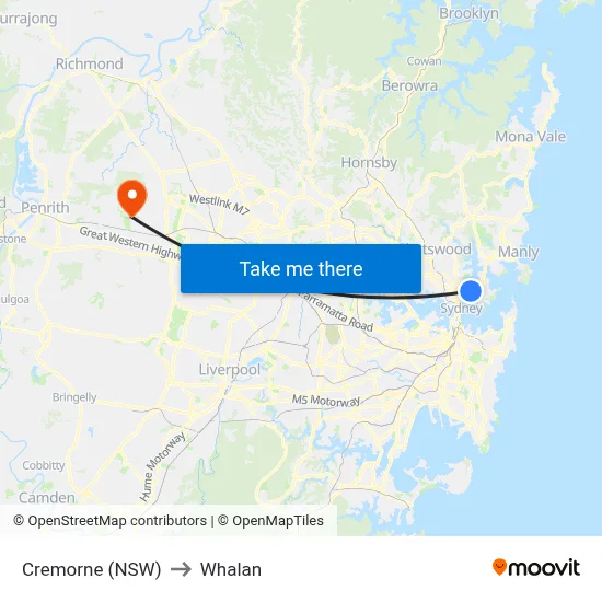 Cremorne (NSW) to Whalan map