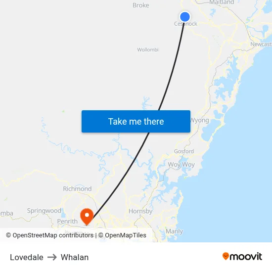 Lovedale to Whalan map