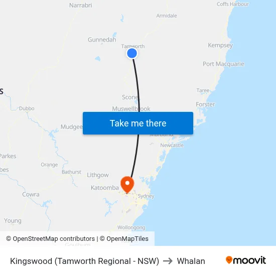 Kingswood (Tamworth Regional - NSW) to Whalan map