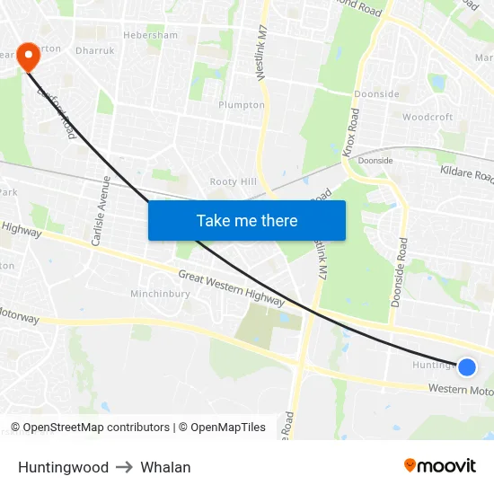 Huntingwood to Whalan map