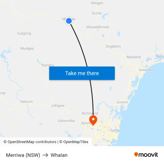 Merriwa (NSW) to Whalan map