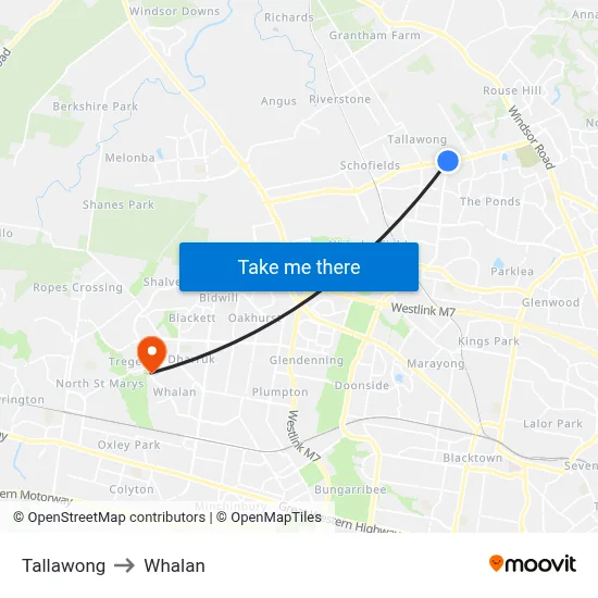 Tallawong to Whalan map