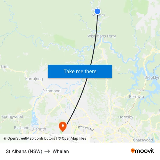 St Albans (NSW) to Whalan map