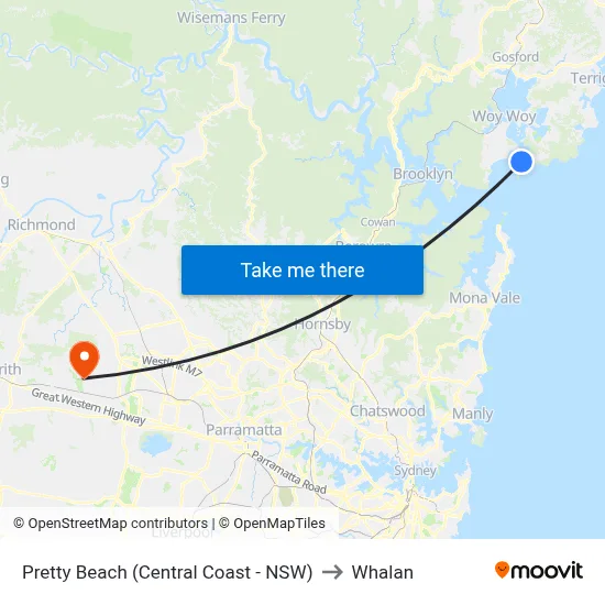 Pretty Beach (Central Coast - NSW) to Whalan map