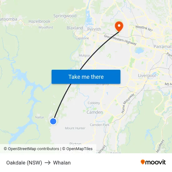 Oakdale (NSW) to Whalan map