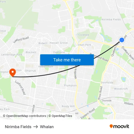 Nirimba Fields to Whalan map
